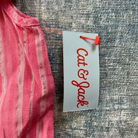 NWT! Cat & Jack Pink Silver Striped Ruffle Sleeve Romper 5T - Picture 4 of 7